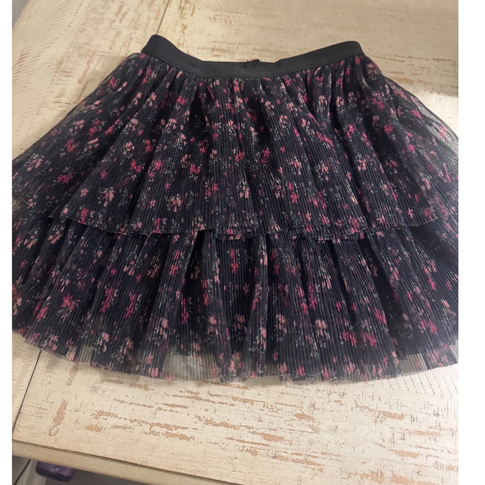 Zara Kids Girls Black Floral Pleated Tulle Tiered Skirt Size 9 CM 134